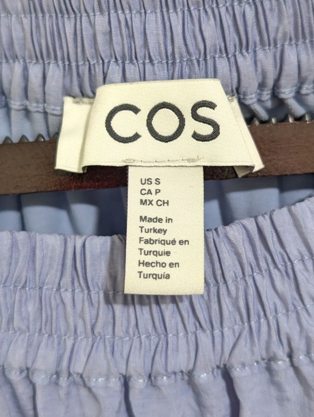 COS Light Blue Volume-Sleeve Mixed Media Midi Dress Pockets 3/4 Sleeves Size S - Picture 9 of 10